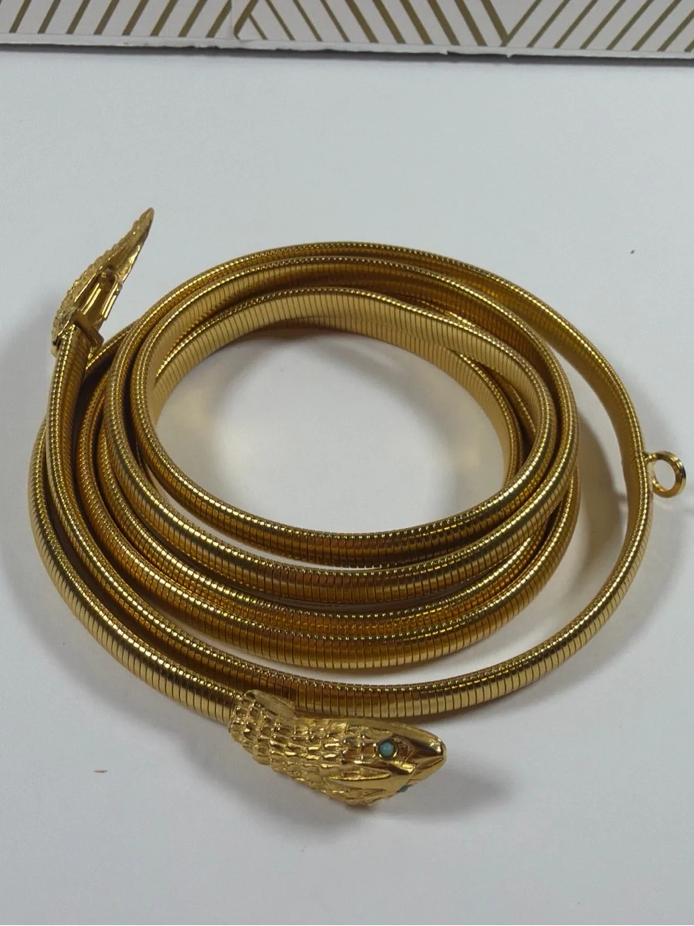 Vintage 60’s/70’s structural gold Snake Coil Belt Necklace Women Jewelry 60”Rare
